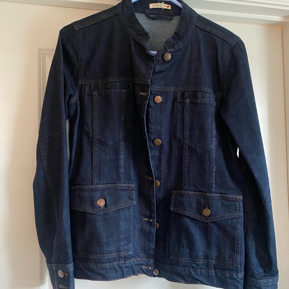 Eileen Fisher Dark Navy Denim Jacket 98.5 % Organic Cotton